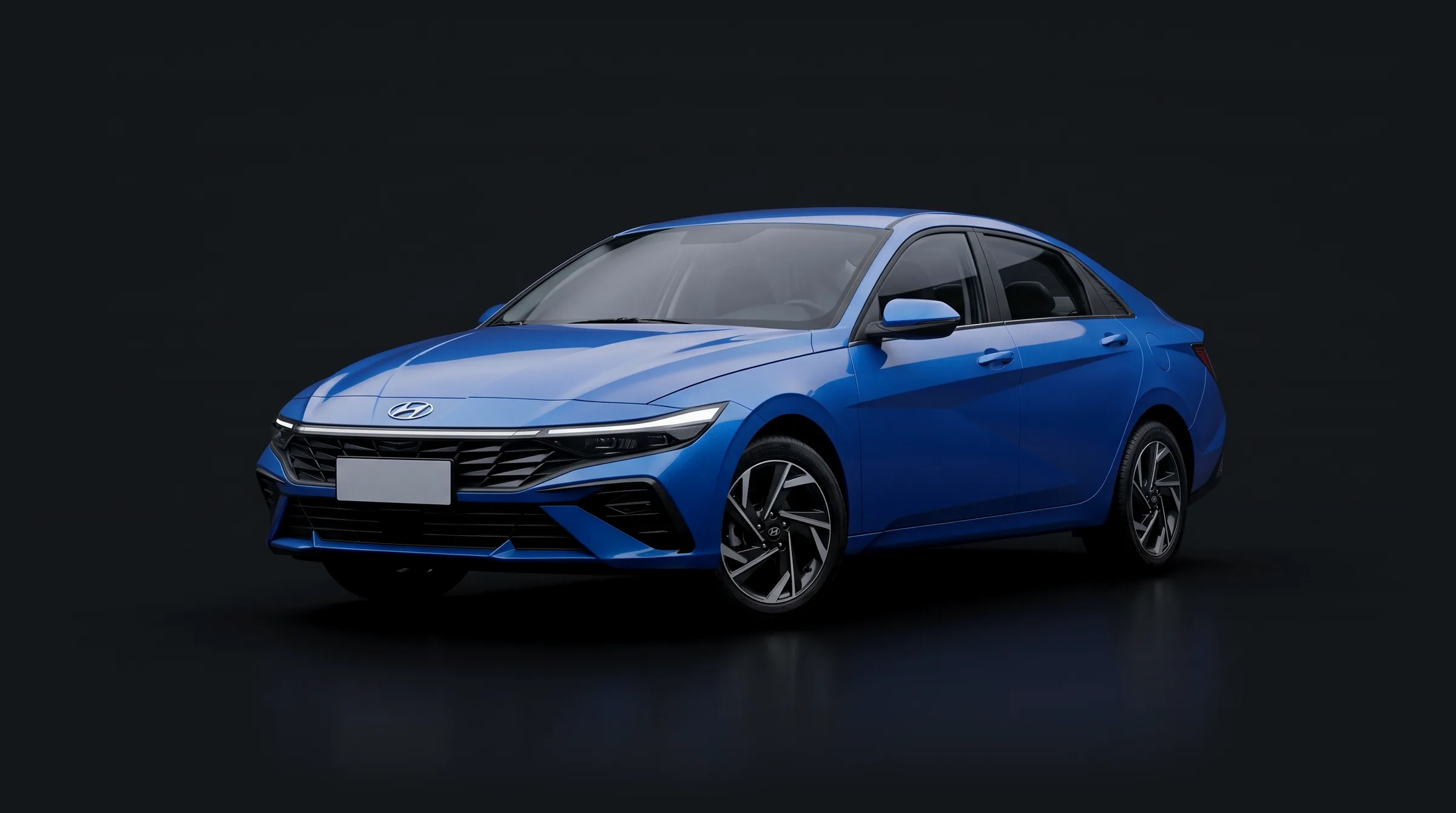 Hyundai Elantra синего цвета, вид спереди в три четверти, визуализация